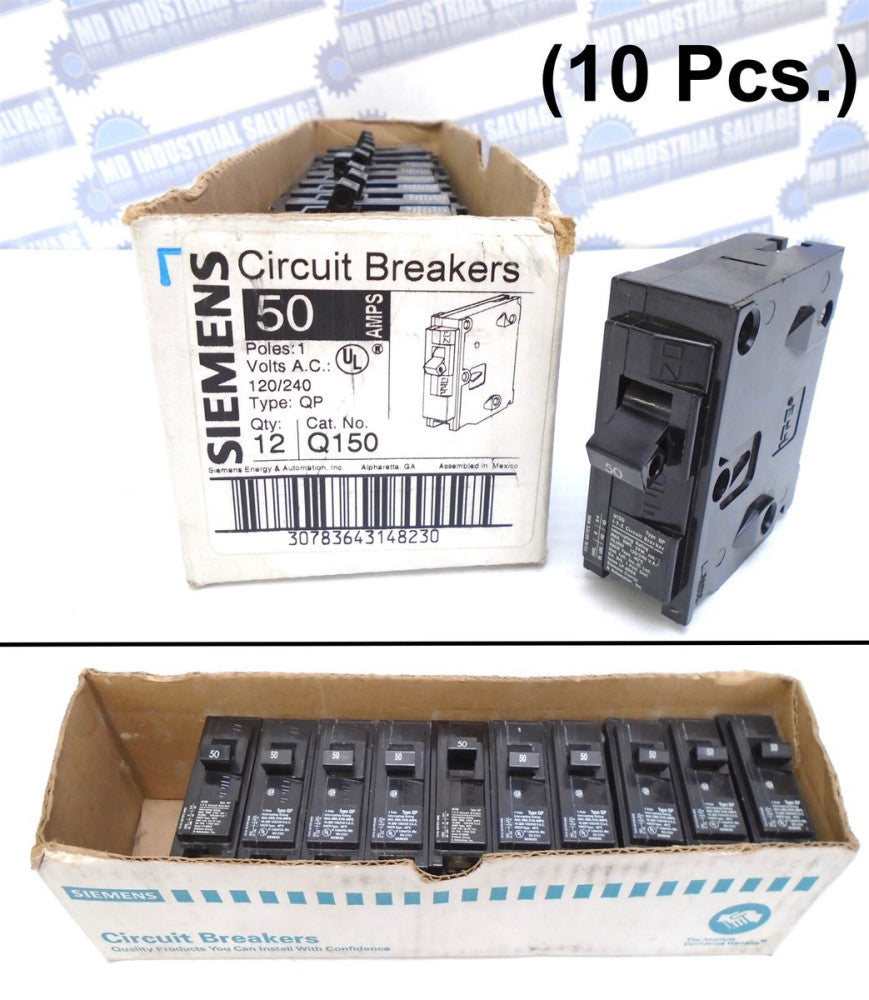 (10 Pcs.) SIEMENS - Q150 Plug-On CIRCUIT BREAKER 50A 1PL 120/240 V 10kA (NEW)