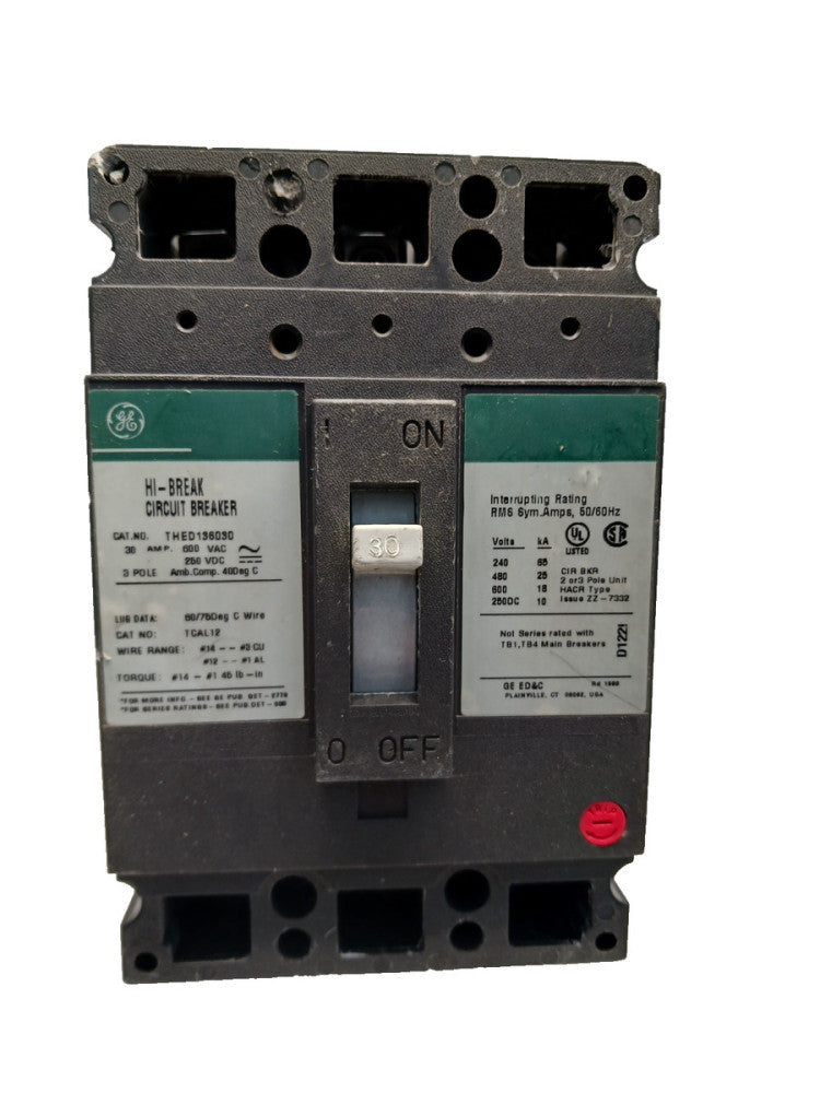 Ge General Electric THED136030 30 Amp Circuit Breaker 3 Pole 600 Vac *Flaw