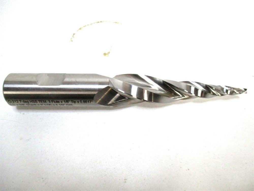 Conical Tool (G-212) .862 x 3/4 x 3 x 5-1/2 3-Flute RH HSS Tapered End Mill 