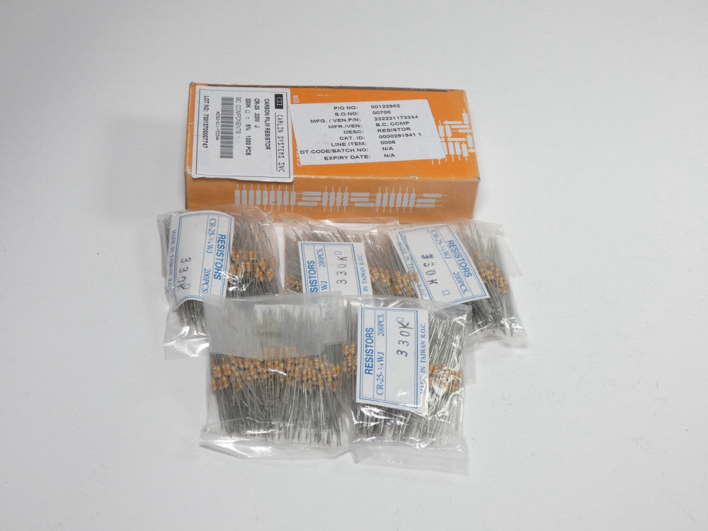 *Lot of 1000* Carlin Systems CR-25-B Carbon Film Resistor .33W 330K Ohm - NEW...