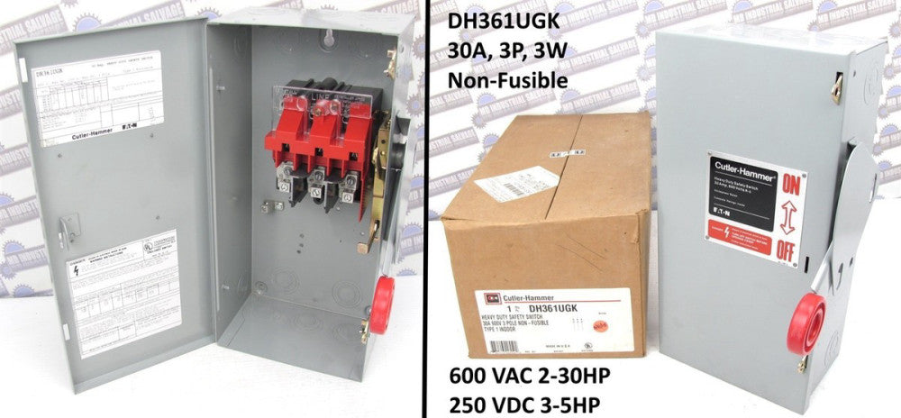 EATON - DH361UGK - HEAVY DUTY SAFETY SWITCH - Max 600V 30A 30HP 3P -(NEW in BOX)