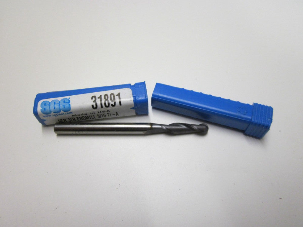 NEW SGS 31891 Solid Carbide 2 Flute Ball End Mill 3/16" Cut AlTiN Coated