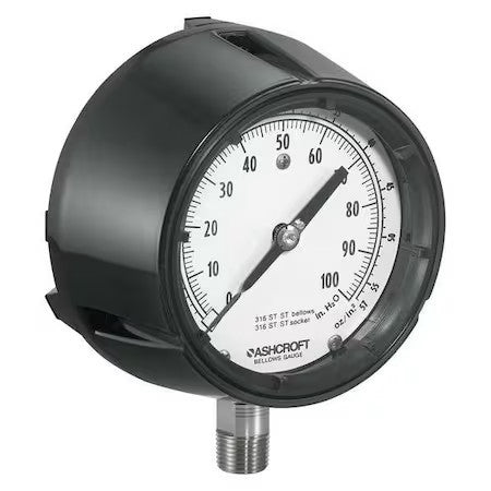 Ashcroft 1188S Low Pressure Gauge, 0 To 100 Psi, 4 1/2 In Dial, 1/2 In Npt,