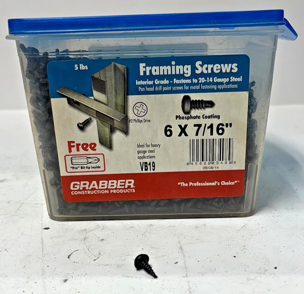 GRABBER FRAMING SCREWS VB19 PROSPHATE COATING TPI 20 GUAGE 6 #2 PHILLIPS DRIVE