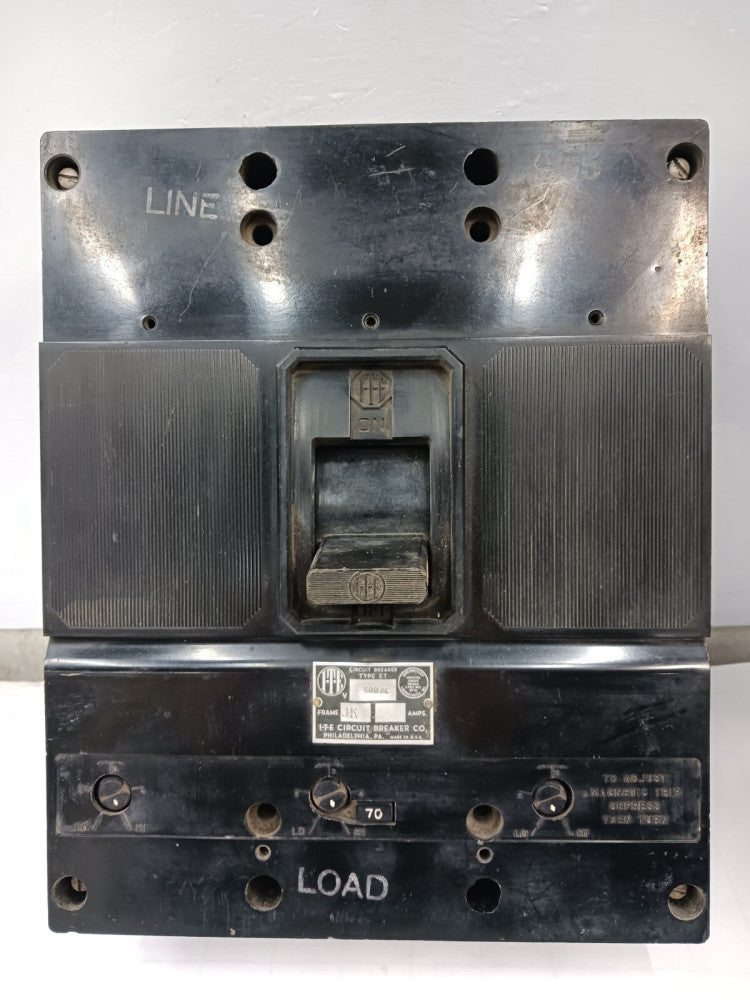 SIEMENS ITE 225 AMP CIRCUIT BREAKER 3 POLE 600 VAC ET-5629 W/ 70 AMP TRIP