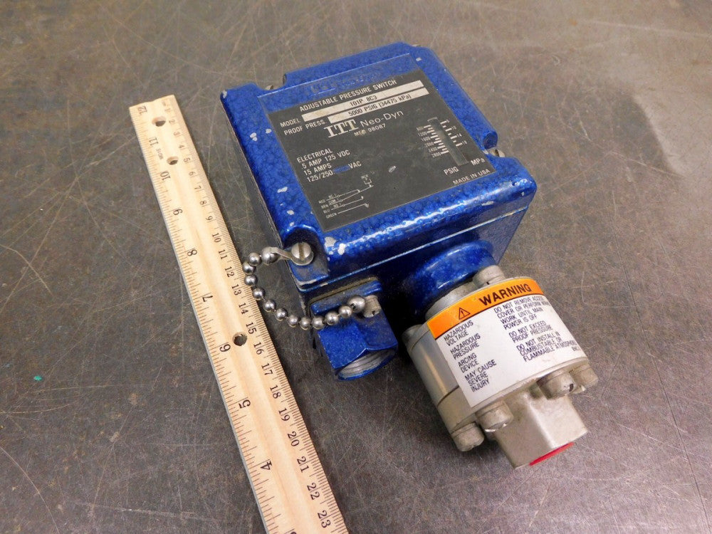 ITT NEO-DYN ADJUSTABLE PRESSURE SWITCH 101P 8C3 800-28000PSIG 15.5 TO 19.3M
