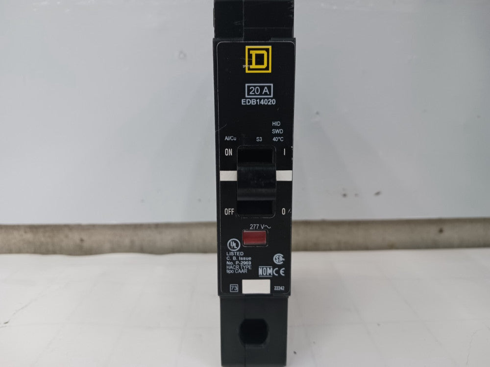 Square D 20 Amp Bolt-On Circuit Breaker 120/240/277 VAC 1 Pole EDB14020
