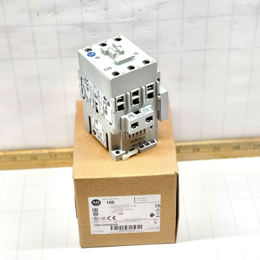 NEW ALLEN BRADLEY DIN RAIL CONTACTOR 600 VAC 120V COIL 3 POLE 75 AMP 100-C43UD10