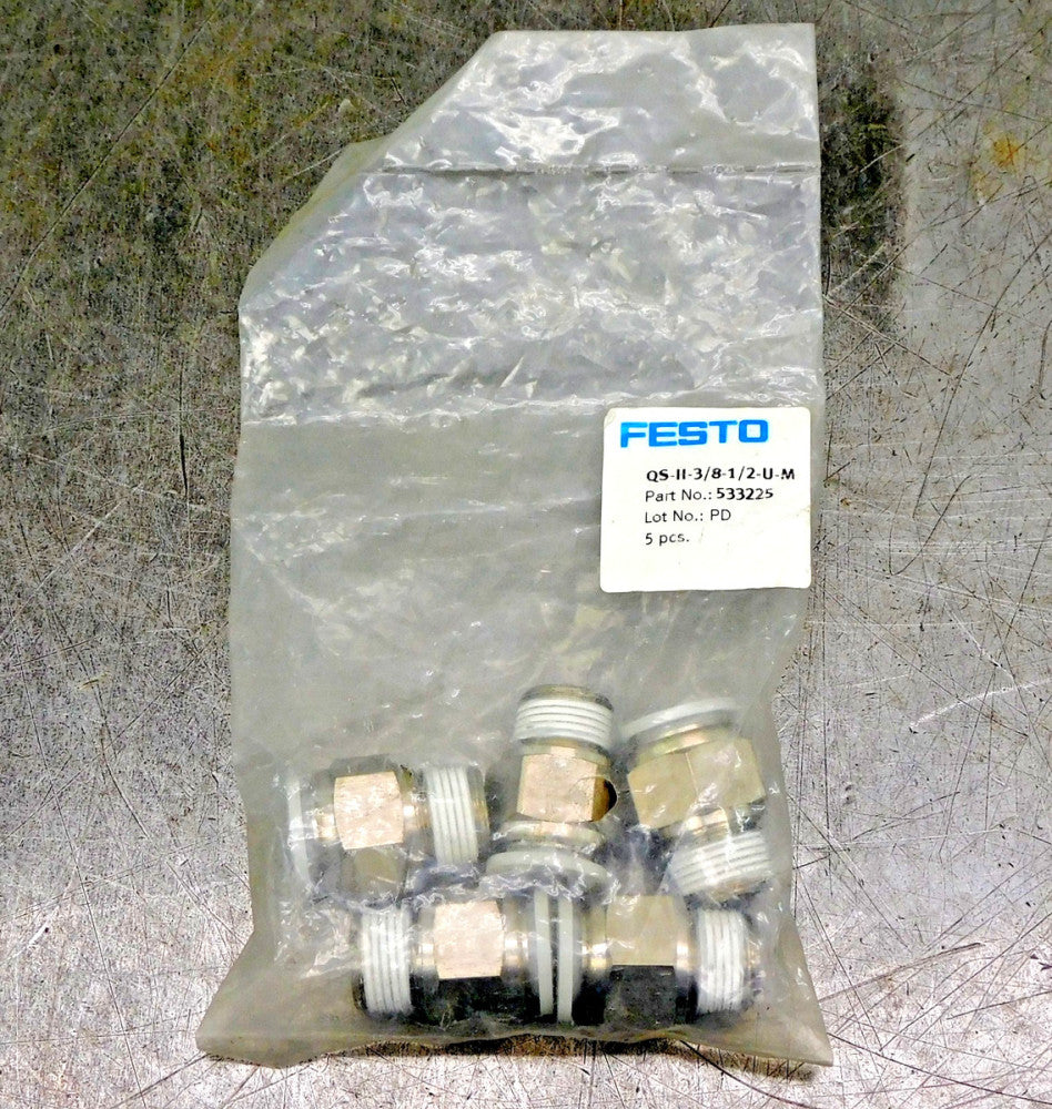 Festo 533225 Straight Push In Fitting QS-H-3/8-1/2-U-M 1/2" x 3/8" NPT (5 pk)