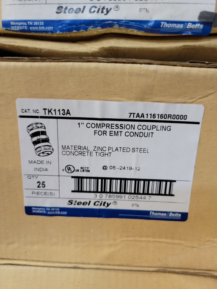 Box of 25 Thomas & Betts TK113A Compression Coupling, 1 '' Use With EMT Conduit