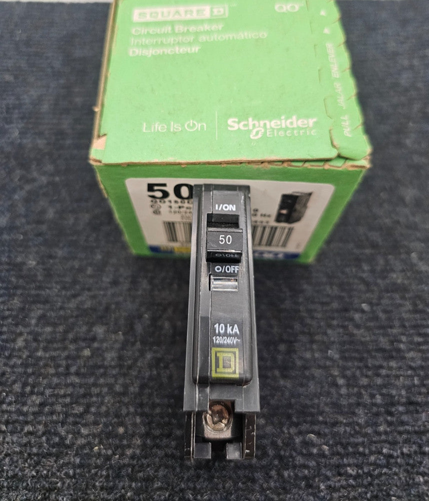 (QTY 10) Square D QO150CP: Mini circuit breaker, QO, 50A, 1-Pole, 120/240VAC