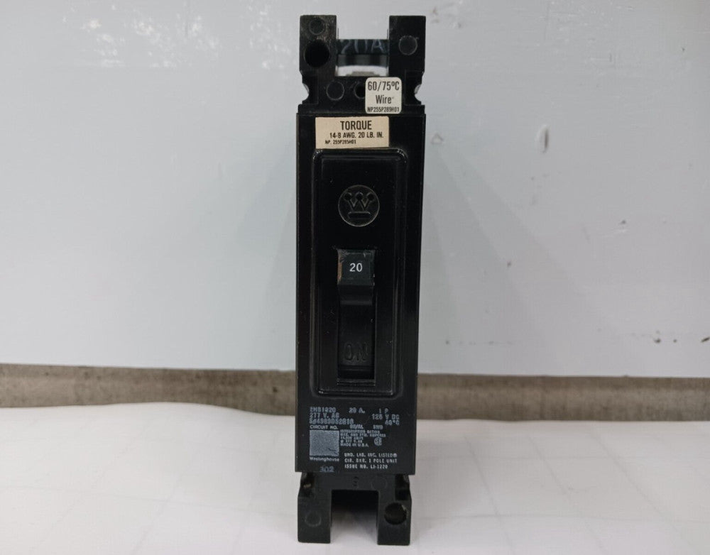 WESTINGHOUSE 20 AMP CIRCUIT BREAKER 1 POLE 277 VAC EHB1020