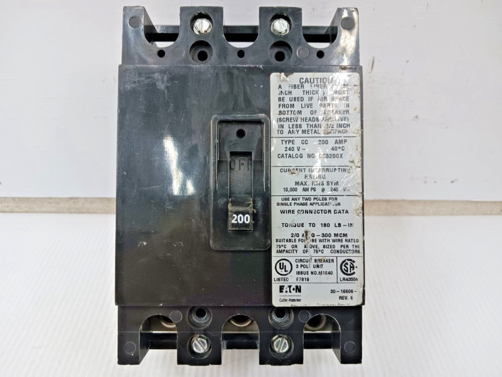 Eaton 200 Amp Circuit Breaker 3 Pole 240 VAC 10kA CC3200X