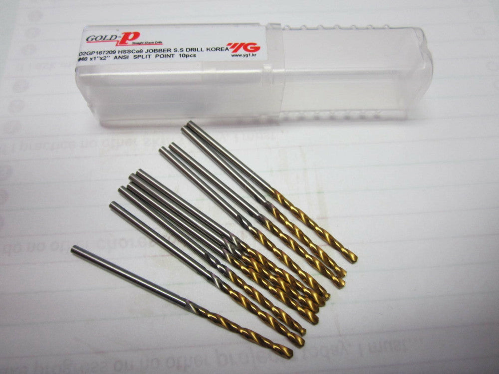 YG-1 (D2GP187209) #48 x 1 x 2" OAL HSSCo8 GoldP Jobber Drill Bit - Lot of 10 