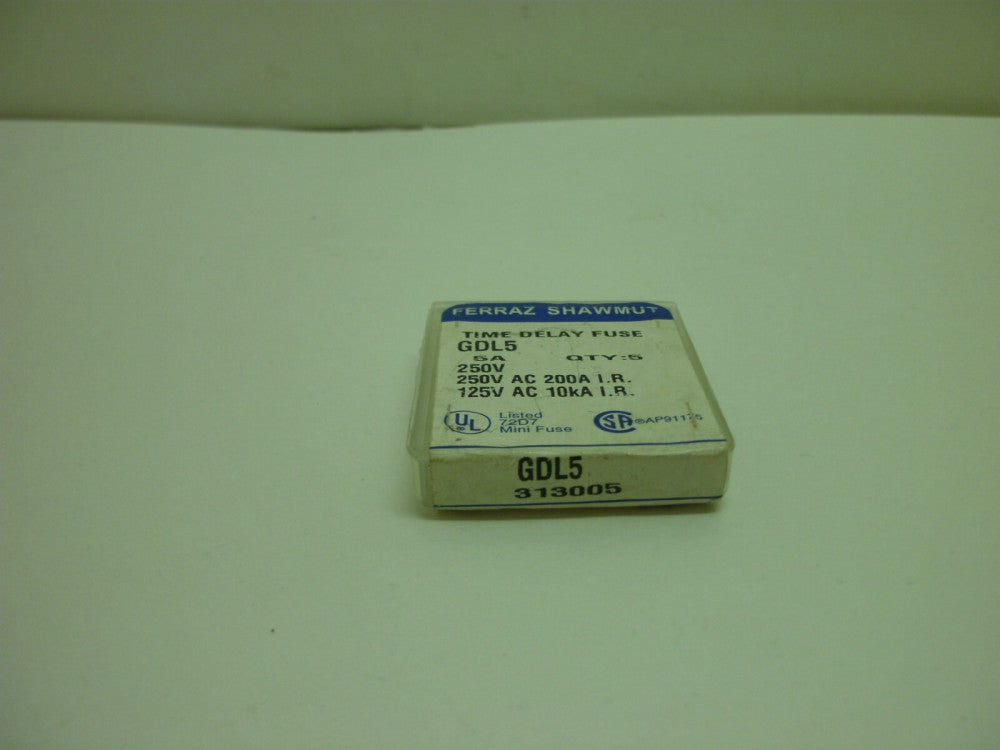 FERRAZ SHAWMUT GDL5 TIME-DELAY GLASS FUSE 5 AMP 250 VOLT 1-(BOX OF 5) NEW IN BOX