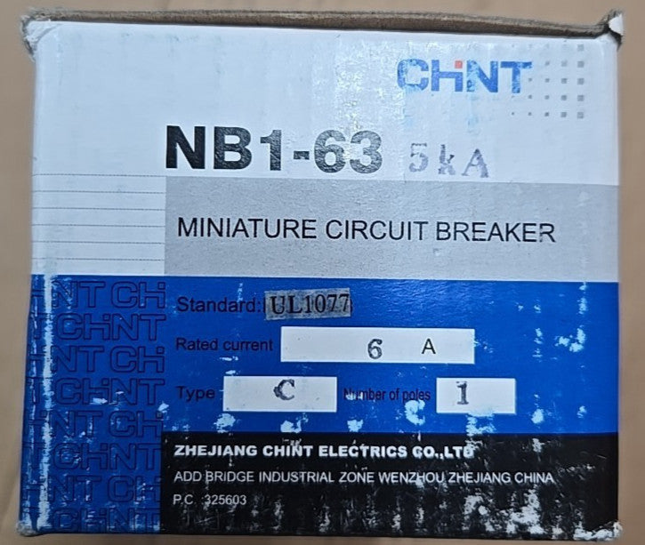 BOX OF 7 CHINT NB1-63 1 POLE 6A MINIATURE CIRCUIT BREAKER