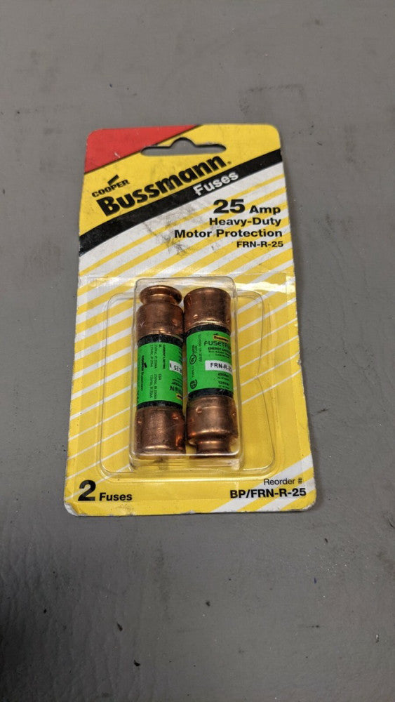 LOT OF 2 NEW BUSSMANN 25A HEAVY DUTY MOTOR PROTECTION FUSES FRN-R-25