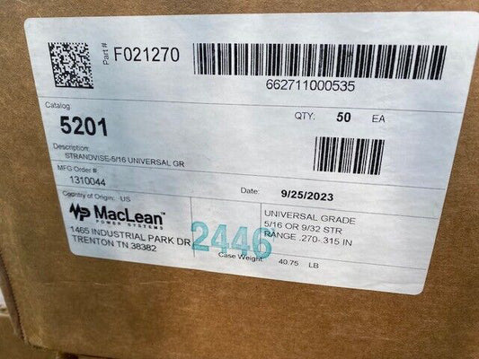 (50 PACK) MacLean 5201 Strandvise, 5/16, Universal Grade 9/32, .270 - .315 Range