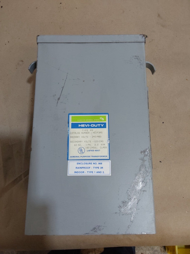 HEVI-DUTY TRANSFORMER Type HS HS1F3A 1 PH 3.0 KVA Primary240/480 Second 120/240