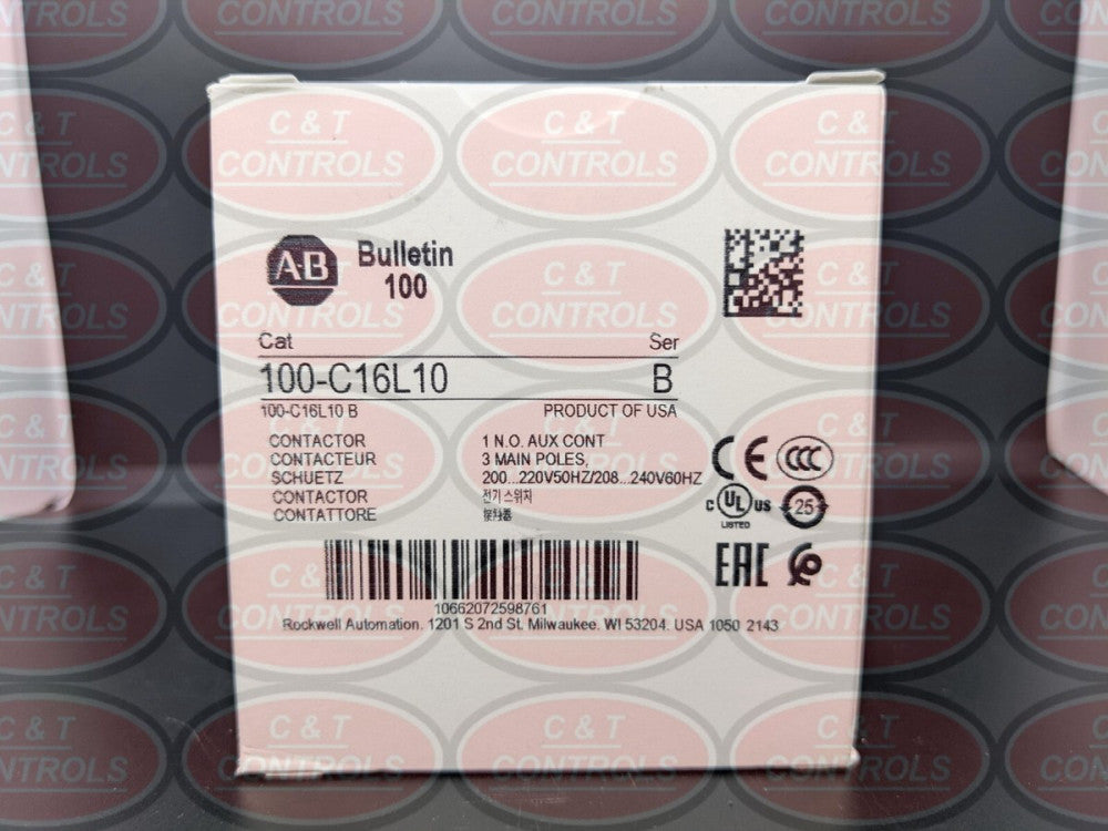Allen Bradley 100-C16L10 Contactor 208-240V 60Hz 16A 1 N.O. Aux Contact NIB