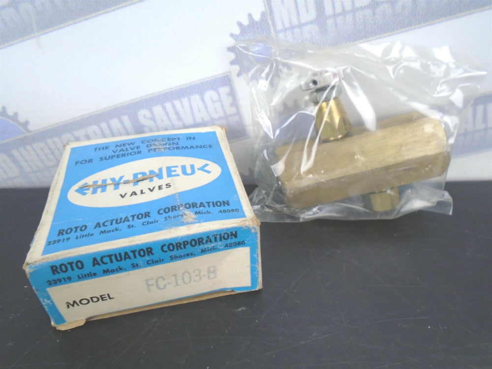 HY-PNEU Roto Actuator Valve FC-103-B Brass Flow Control Valve (NEW in BOX)