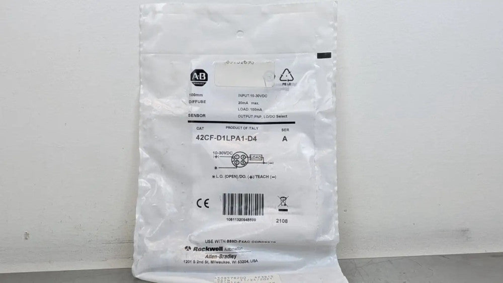 Allen-Bradley 42CF-D1LPA1-D4 Diffuse Sensor Ser A 100mm 10-30VDC 100mA