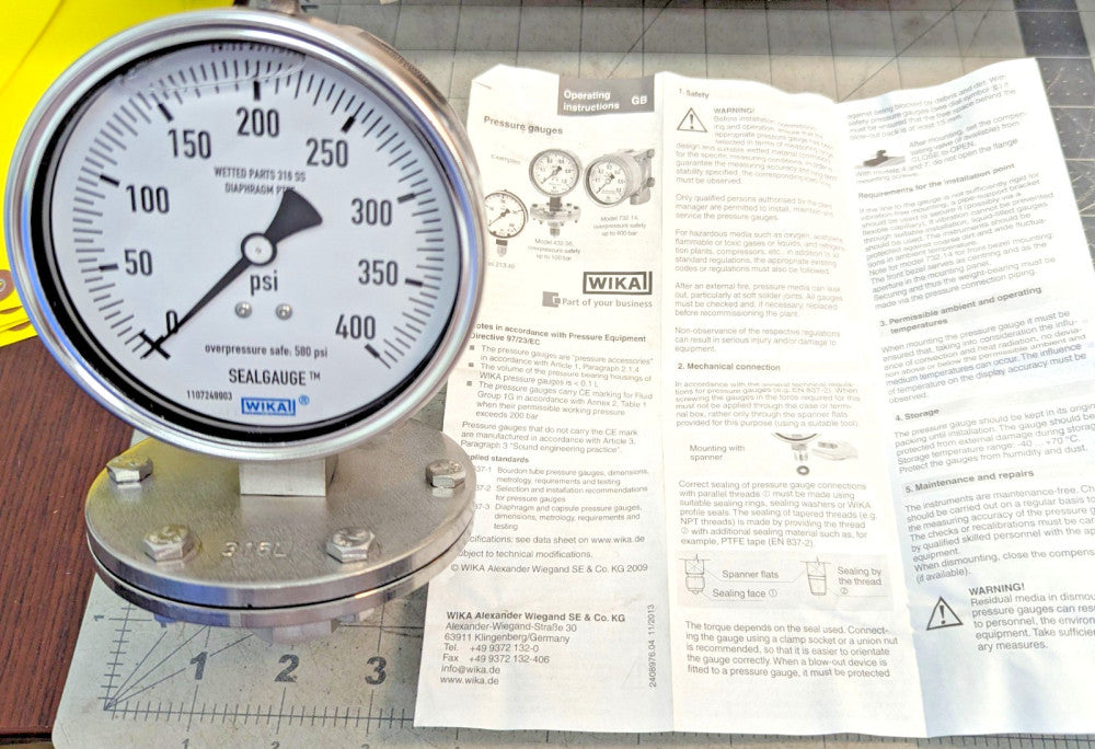 4” Liquid Filled Diaphragm Pressure Gauge 400psi With Overload Safety [B8S2]