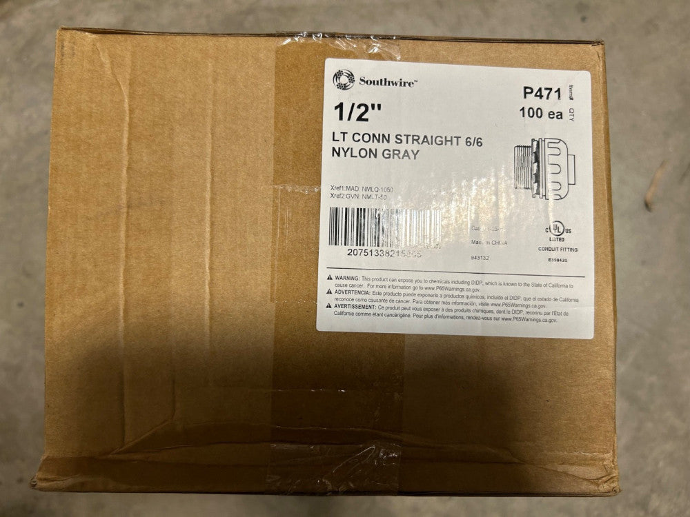 (Qty. 100) Topaz P471 1/2" non-metallic liguid tight straigh connector