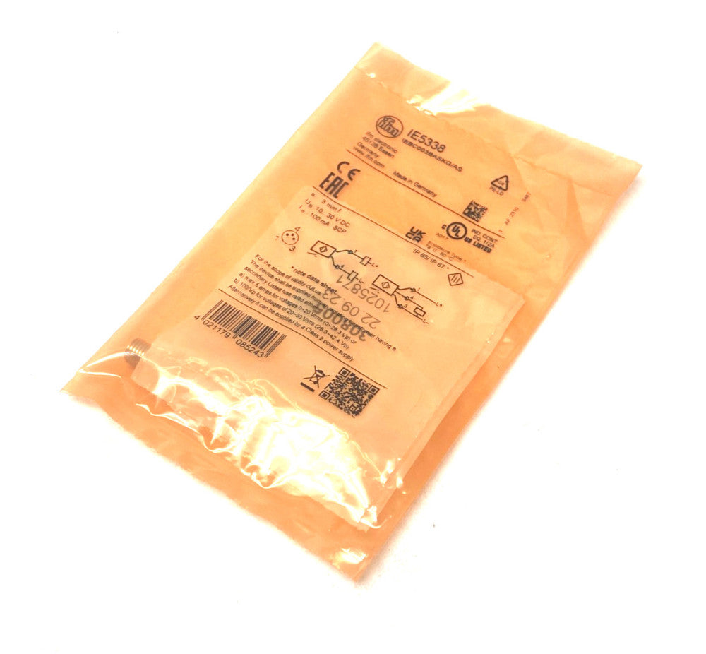 Ifm IEBC003BASKG/AS Inductive Proximity Sensor, M8 Thread, 3mm Range, IE5338