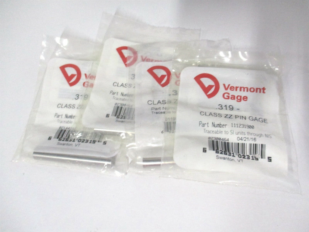 Vermont Gage (111231900) 0.319" Diam Class ZZ Minus Plug & Pin Gage - Lot of 4