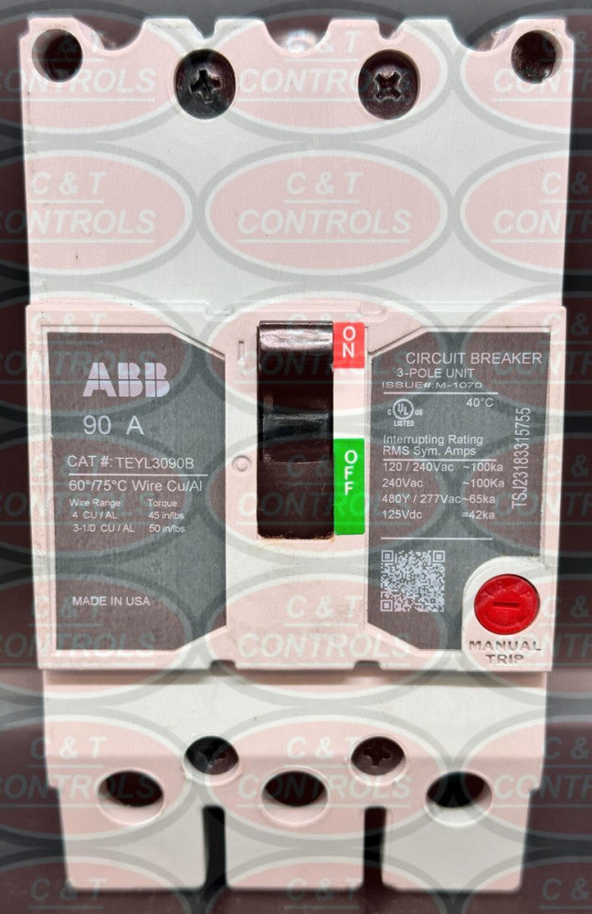 GE / ABB TEYL3090B 3P 90A Bolt On Circuit Breaker New No Box USA Stock