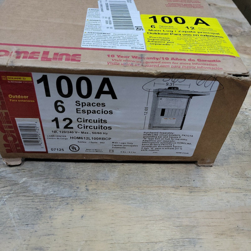 Square D HOM612L100RBCP Six-Space 12-Circuit Outdoor Main Lug Load Center 100A