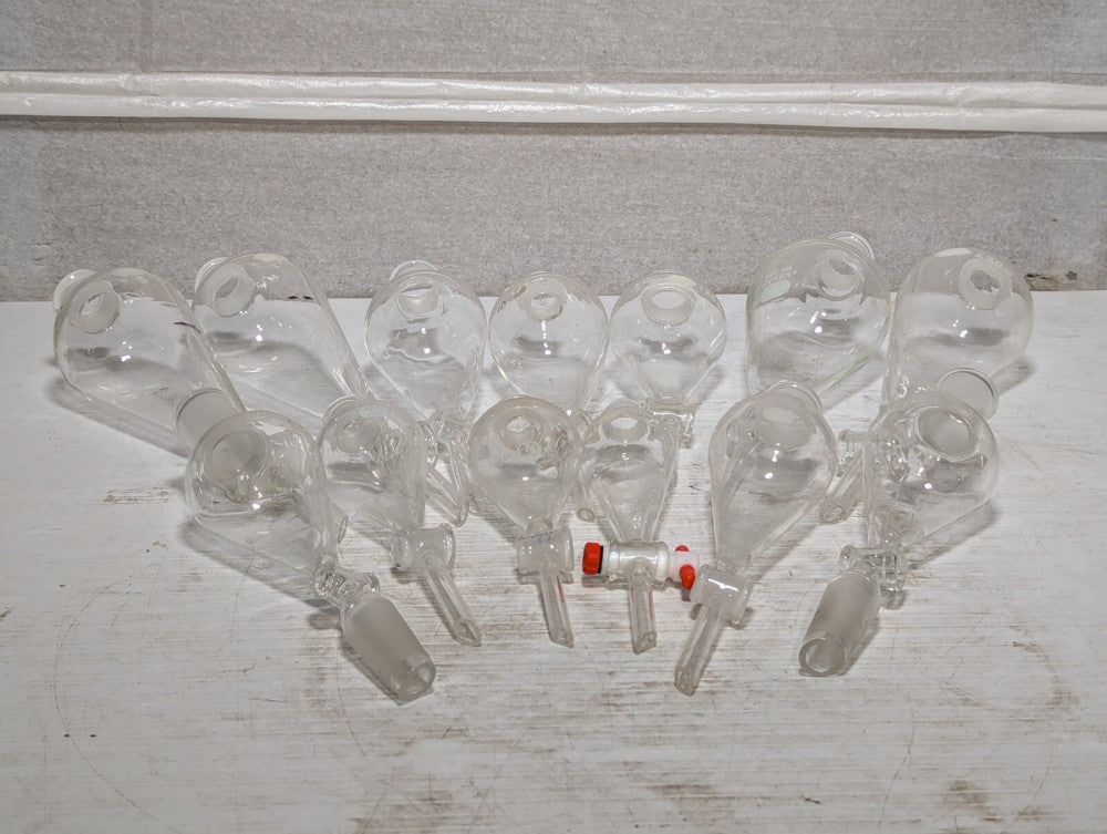 Lot of 13: Lab Glass Seperatory Funnels -Kimax Kimble 29057-F 125mL, 60mL, 250mL