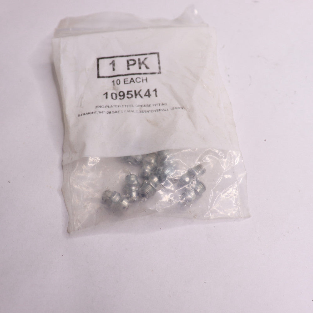 (10-Pk) Grease Fitting Straight Zinc Plated Steel 1/4"-28 1095K41