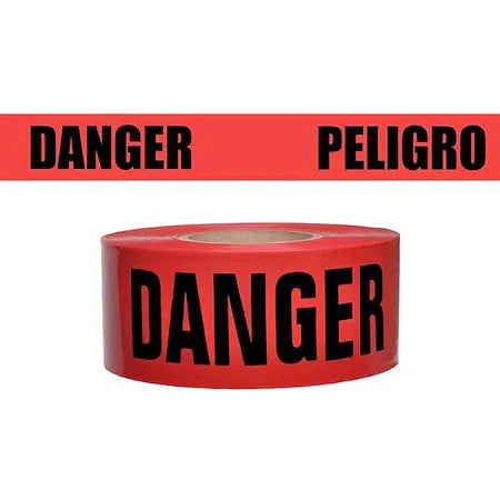 Zoro Select Sb3102r174-200 Barricade Tape, Danger/Peligro, Red, 3 In Wide X
