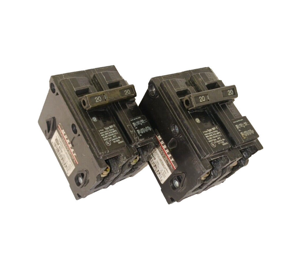 2) MURRAY 20 AMP CIRCUIT BREAKERS 2 POLE 120/240 VAC  MP220  LOT OF 2