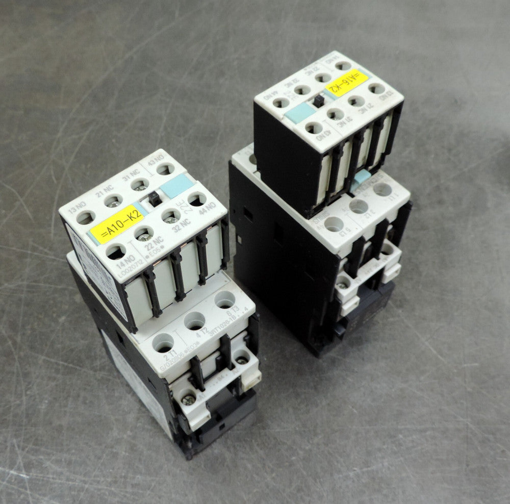 Siemens 3RT1026-1B Contactor w/ Auxiliary Block 3RH1921-1HA22 Lot of Two (2)