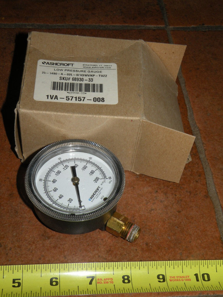 New Ashcroft Low Pressure Gauge  25-1490-A-02L-0/1CIWV/KP 2-1/2" Face -200"H2O