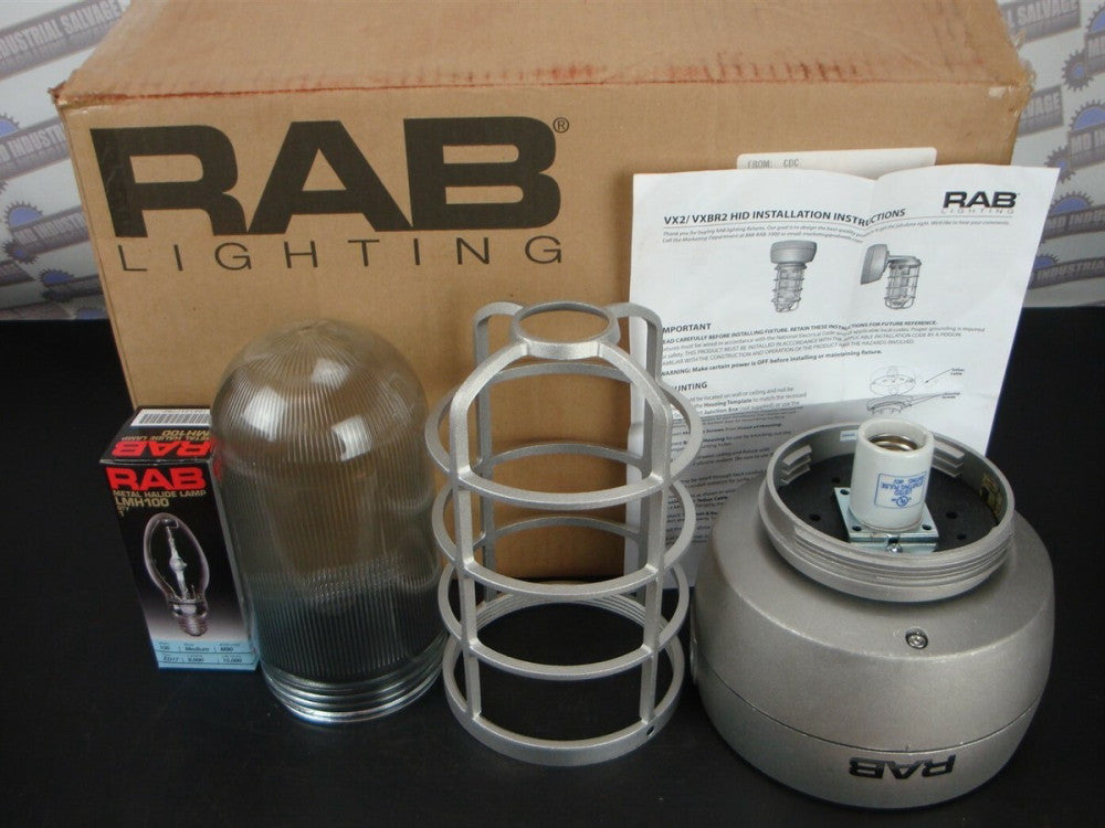 RAB VP "HID" CEILING 100W with GLASS GLOBE AND CAGE VX2HH100QT (NEW in BOX)