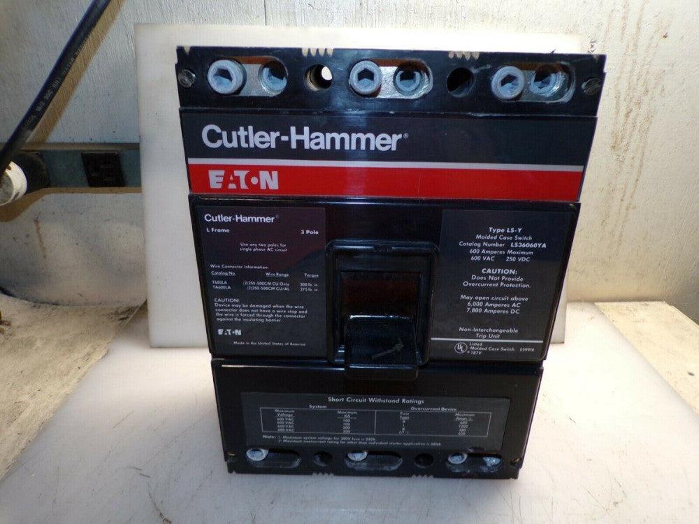 EATON CUTLER HAMMER 600 AMP MOLDED CASE SWITCH 600 VAC 3P LS36060YA 