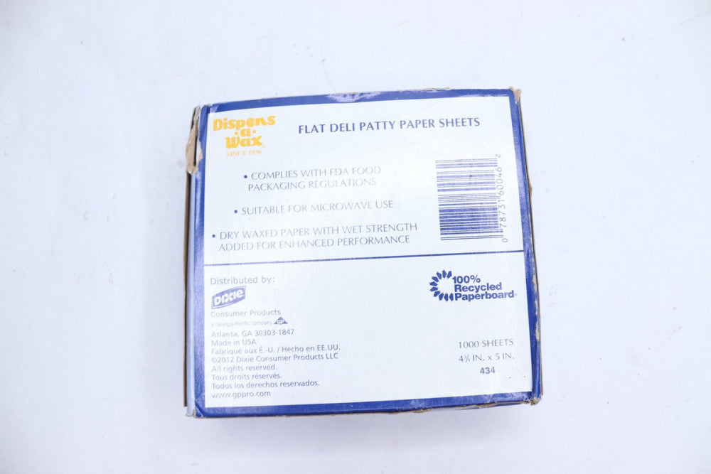 Dixie Dispens-A-Wax Deli Patty Paper White 4-3/4 x 5" L 434