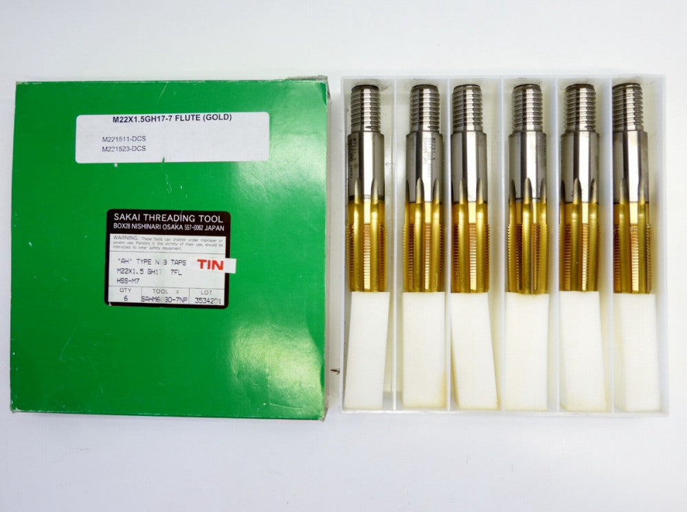 1pc. SAKAI NIB Tap M22x1.5 GH17 7FL HSS-M7 AH Type, SAHM6880-7NP Japan Made
