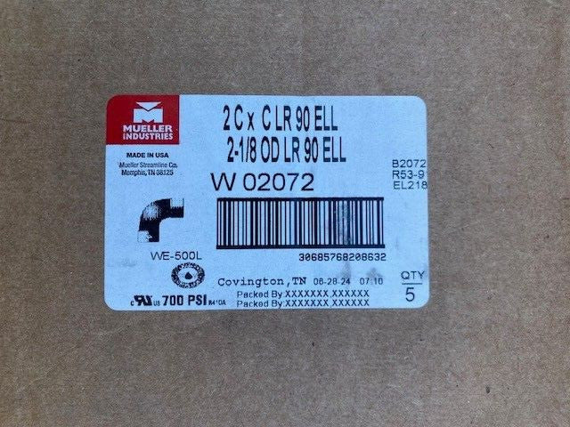 (5 PACK) Mueller W02072 WE-500L 90° Elbow Long Radius Solder Joint