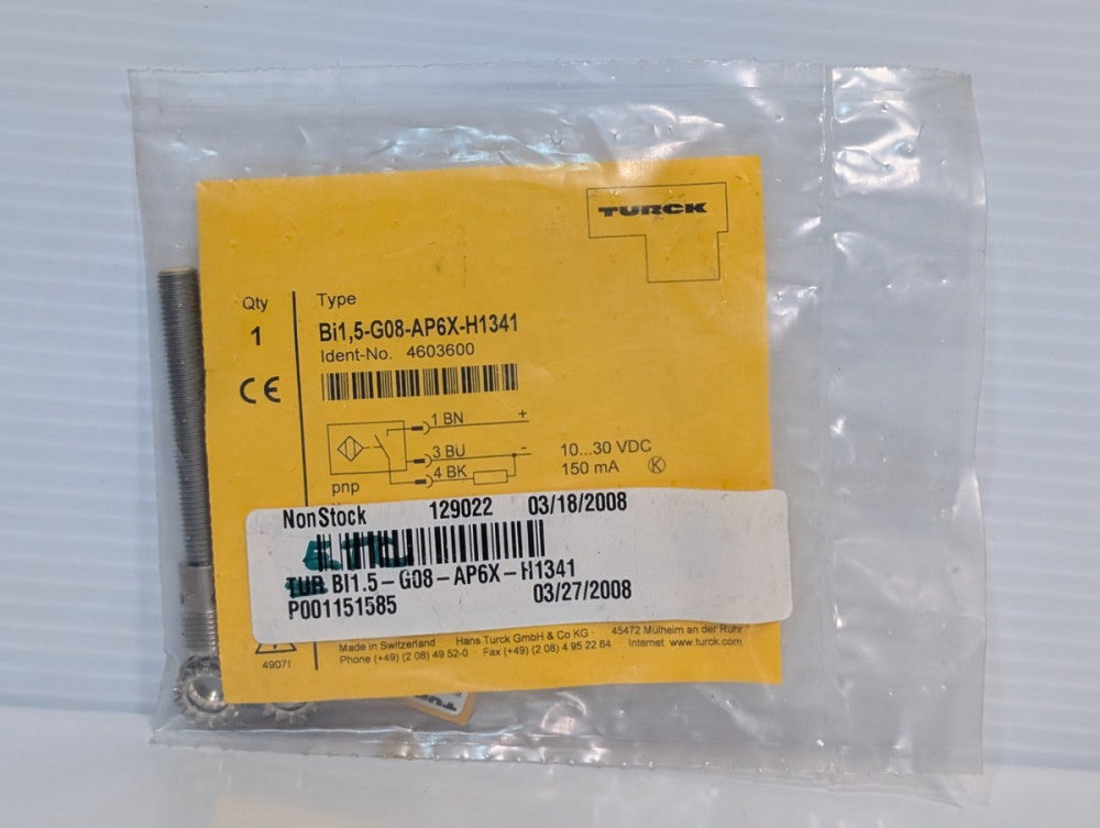 Turck Bi1.5-G08-AP6X-H1341 M8 inductive proximity sensor, PNP, 10–30VDC 150mA