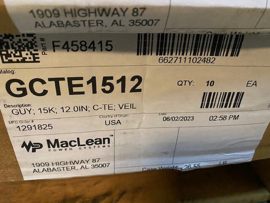 (CASE OF 10) Maclean Power GCTE1512 GUY, 15K, 12", C-TE, VEIL