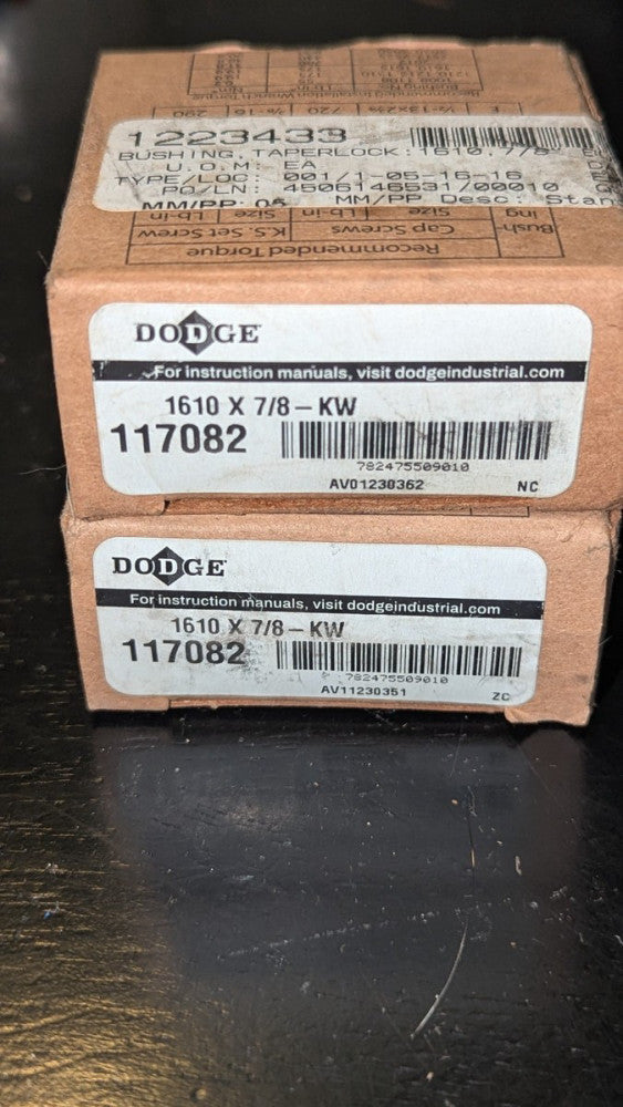(2) Baldor Dodge 117082 1610 x 7/8-KW Taper Lock Bushing. New