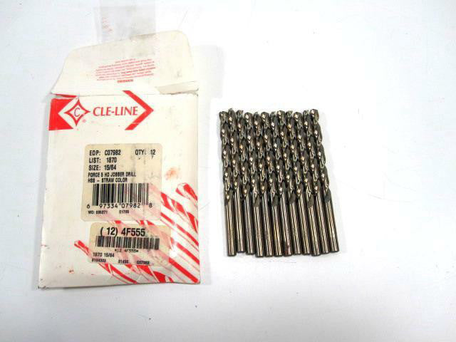 CLE-LINE (C07982) 15/64" x 2-5/8" x 3-7/8" OAL HSS Jobber Drills - Lot of 12 