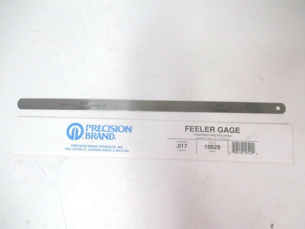 Precision (19530) 0.017" x 1/2" x 12" OAL High Carbon Steel Parallel Feeler Gage