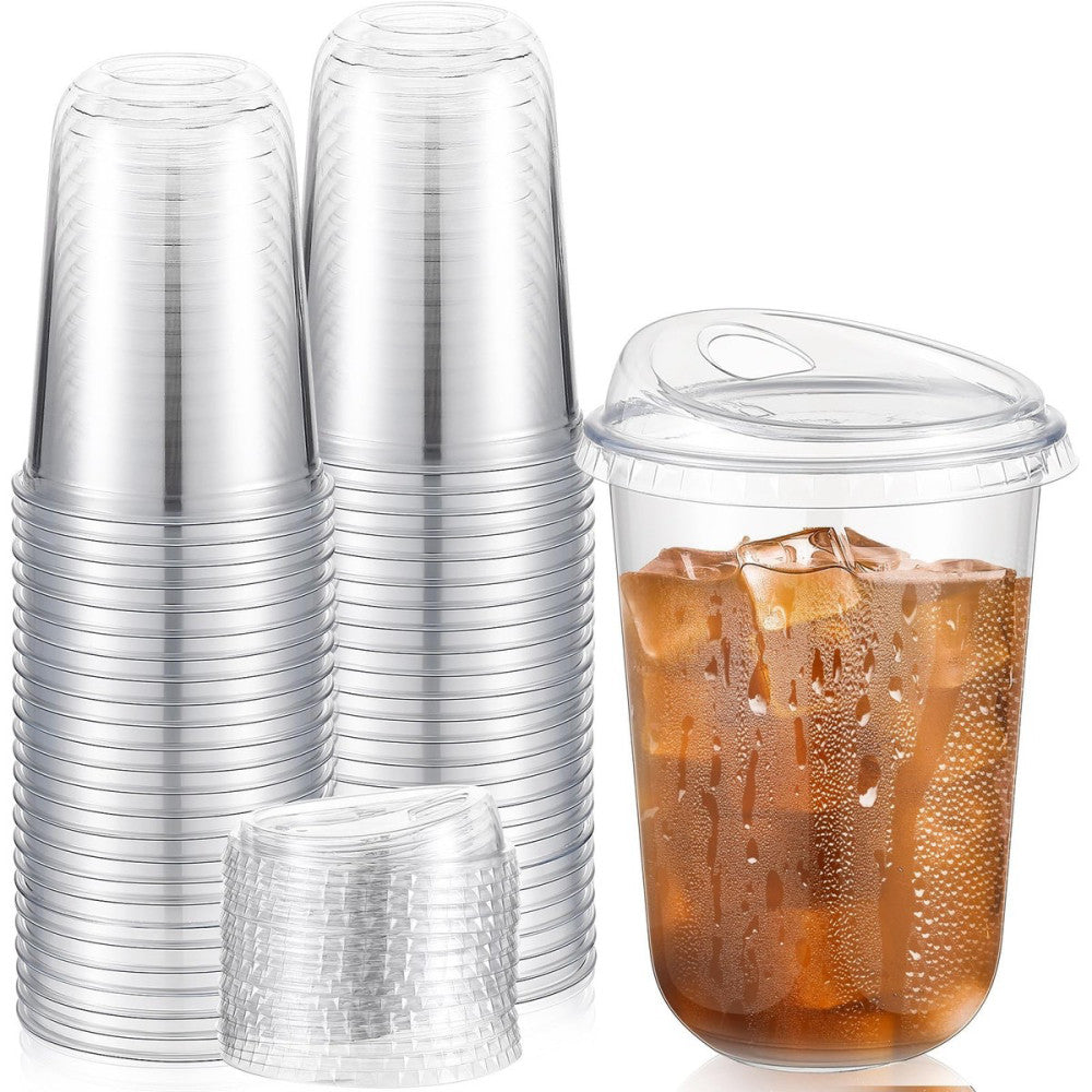 50 Sets Clear Plastic Coffee Cups with Sip Lids, Disposable Plastic PET Cryst...