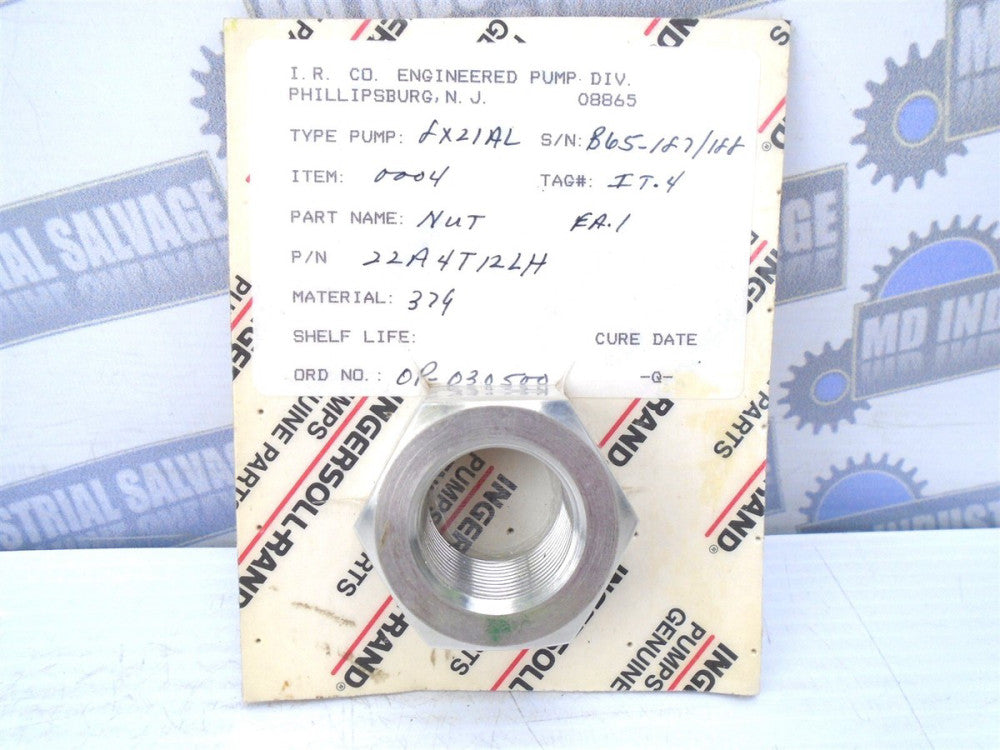 INGERSOLL RAND - 22A4T12 - Left Hand - SS NUT for 8X21AL PUMP - (NEW on CARD)